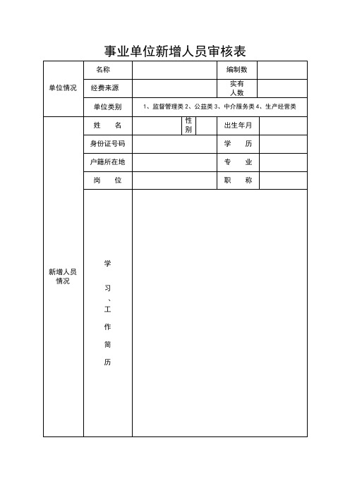 事业单位新增人员审核表.doc