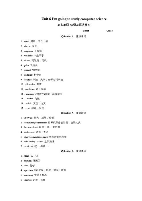 人教八年级上册Unit 6 I’m going to study computer science