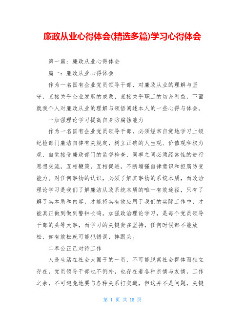 廉政从业心得体会(精选多篇)学习心得体会