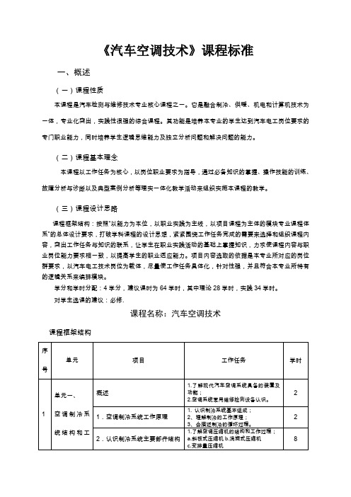 《汽车空调技术》课程标准