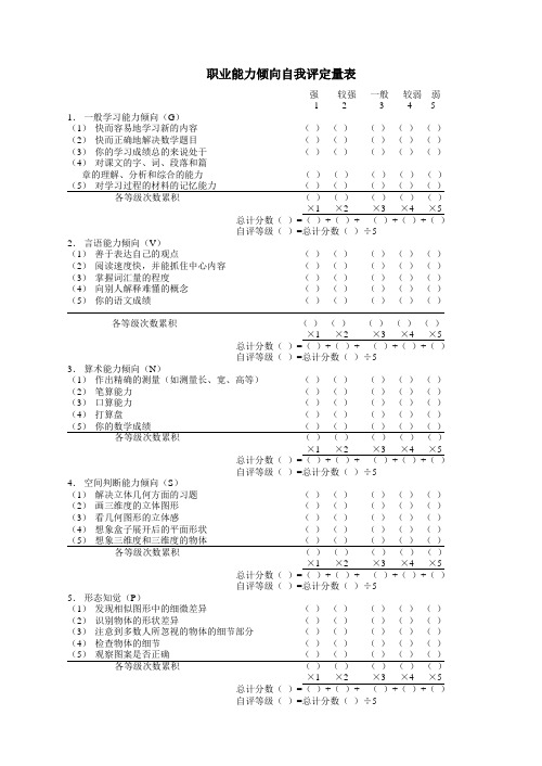 职业能力倾向自我评定量表