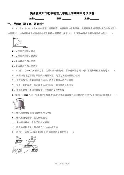 陕西省咸阳市初中物理九年级上学期期中考试试卷