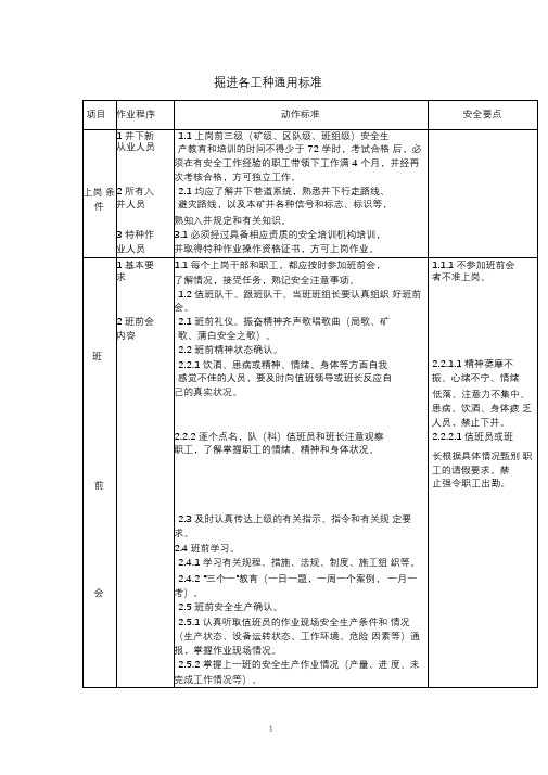 掘进各工种通用标准