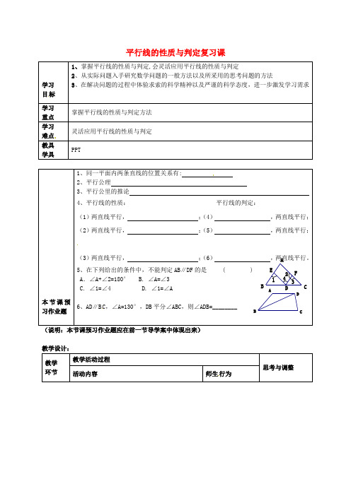 人教版初一数学下册平行线的性质与判定