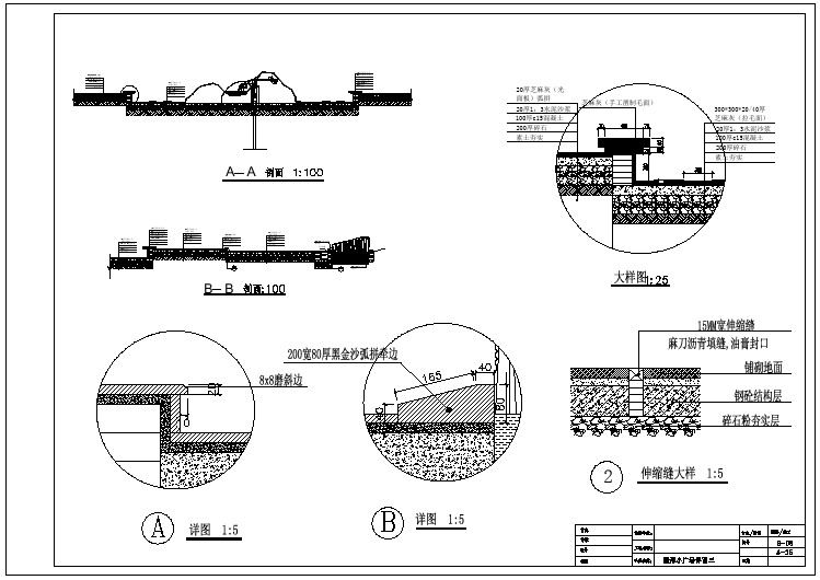 【CAD图纸】游园景观设计施工图B-08园形小广场详图三(精美图例)