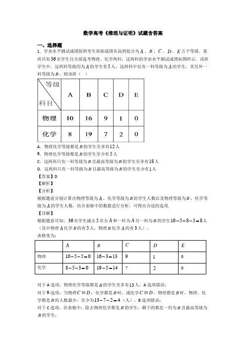 高考数学压轴专题2020-2021备战高考《推理与证明》专项训练答案