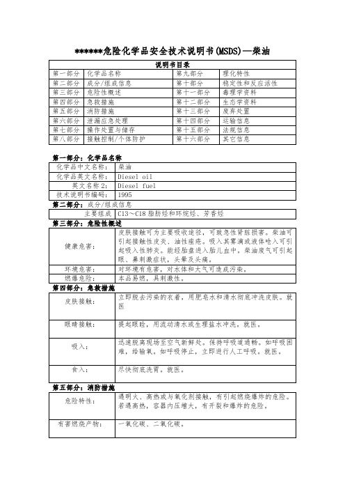 危险化学品安全技术说明书(MSDS)—柴油