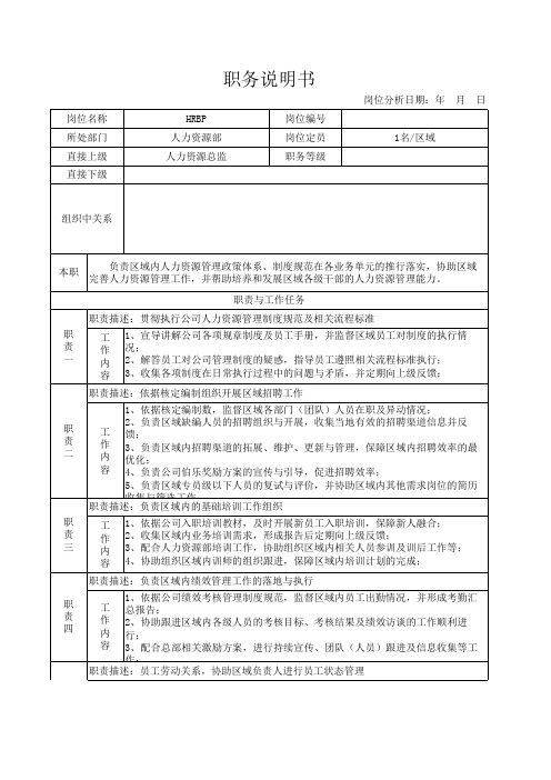 HRBP职位说明书