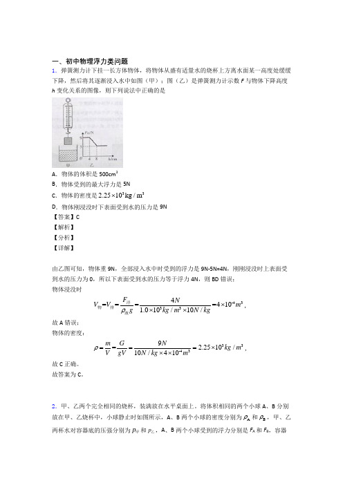 中考物理综合题专题复习【浮力类问题】专题解析含答案解析