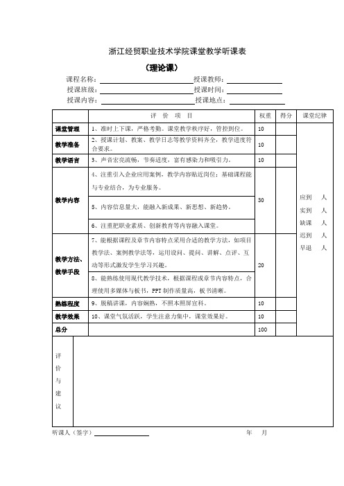 浙江经贸职业技术学院课堂教学听课表