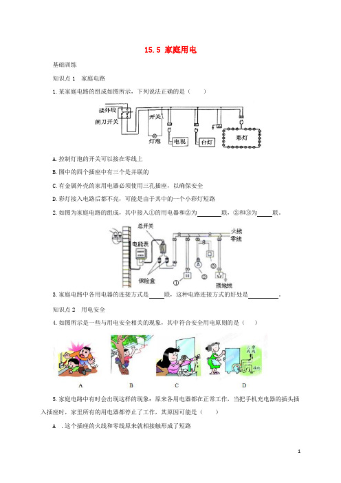 2018年中考物理专项复习家庭电路