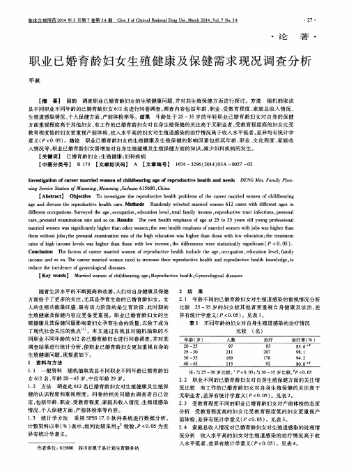 职业已婚育龄妇女生殖健康及保健需求现况调查分析