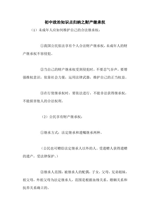 初中政治知识点归纳之财产继承权