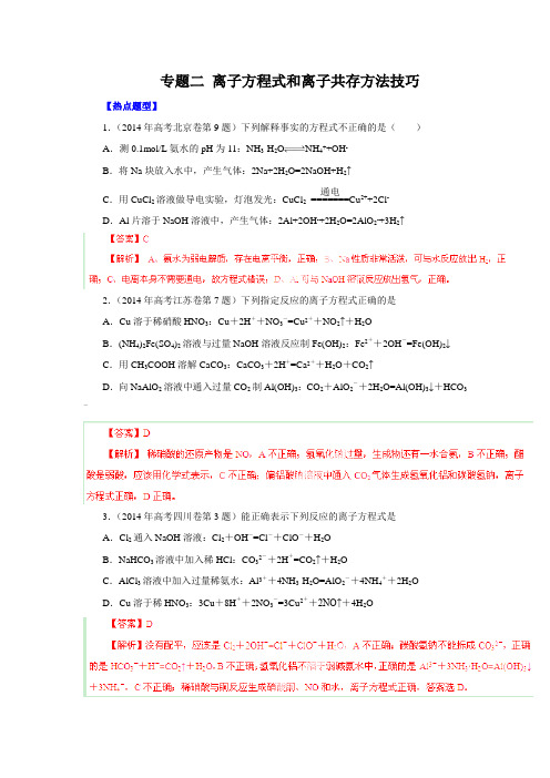 2016蚌埠市 离子方程式和离子共存方法技巧