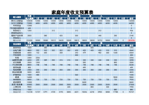 家庭年度收支预算表2021年