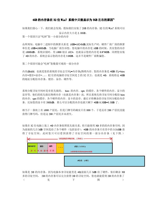 4GB的内存条在32位Win7 系统中只能显示为3GB左右的原因