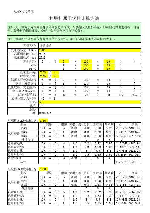 [电雀精品] 低压抽屉柜通用铜排自动计算方法