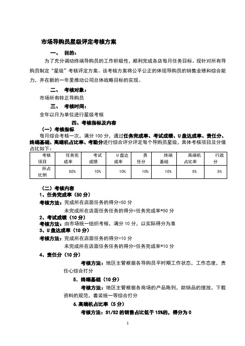 市场导购员星级评定考核方案