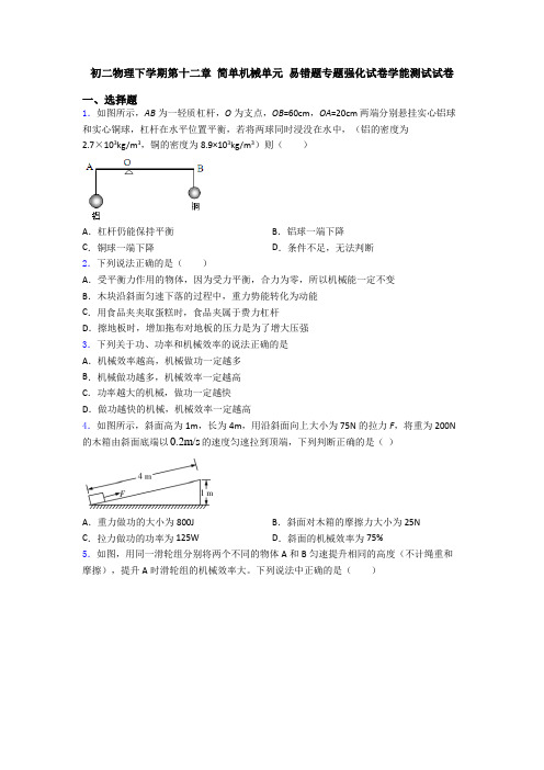 初二物理下学期第十二章 简单机械单元 易错题专题强化试卷学能测试试卷