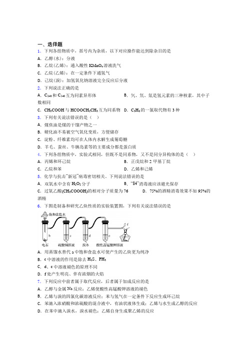 上海上海师范大学康城实验学校高中化学必修二第七章《有机化合物》经典测试卷(答案解析)