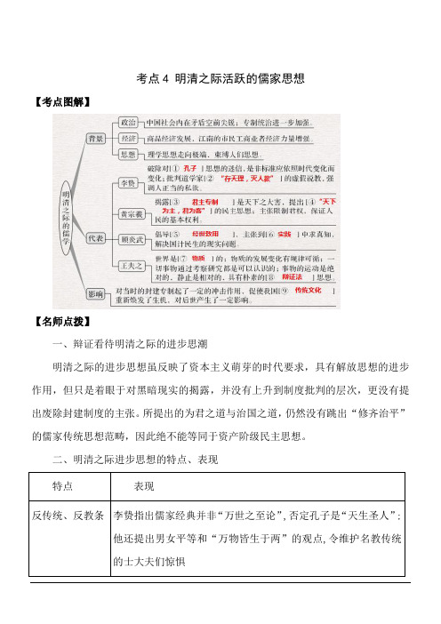 高考历史历年真题汇编考点4 明清之际活跃的儒家思想(解析版)