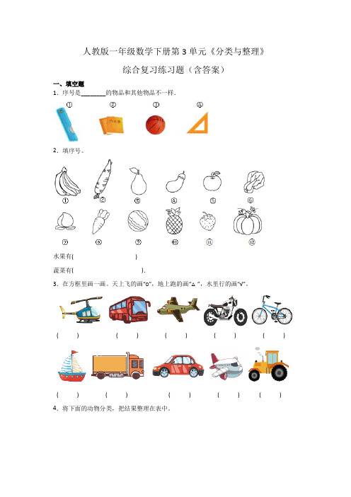 人教版一年级数学下册第3单元《分类与整理》综合复习练习题(含答案)