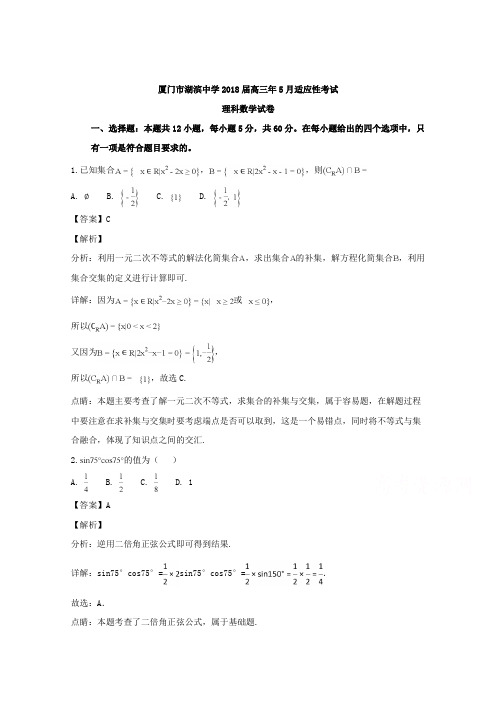 福建省厦门市湖滨中学2018届高三下学期高考适应性考试数学(理)试题Word版含解析