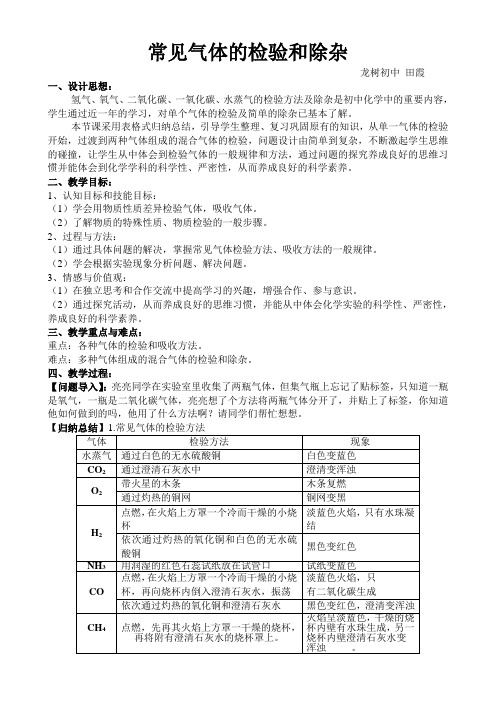 化学人教版九年级上册常见气体的检验和除杂