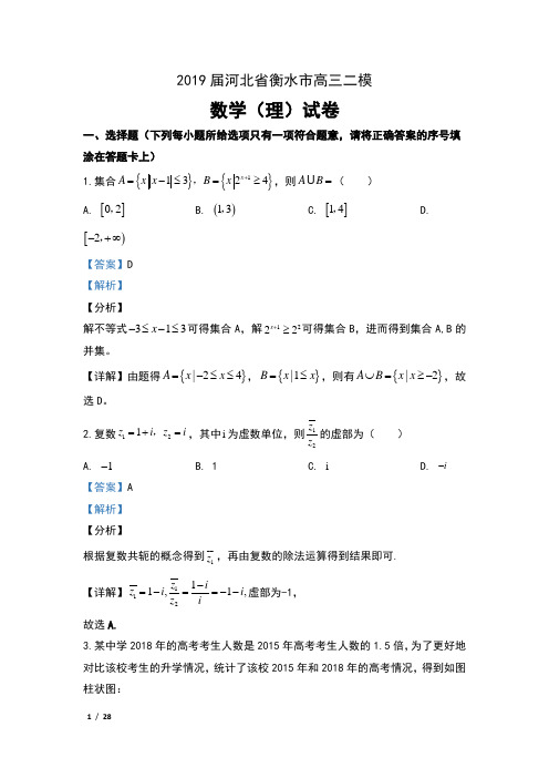 2019届河北省衡水市高三二模数学(理)试卷及解析