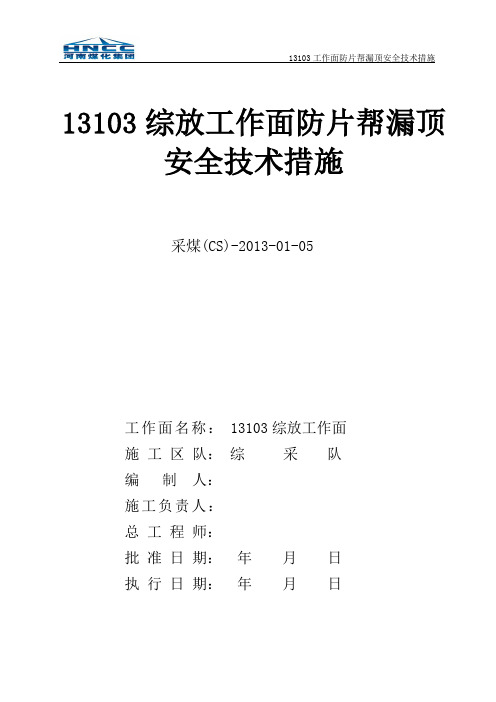 13103综放工作面防片帮漏顶安全技术措施.