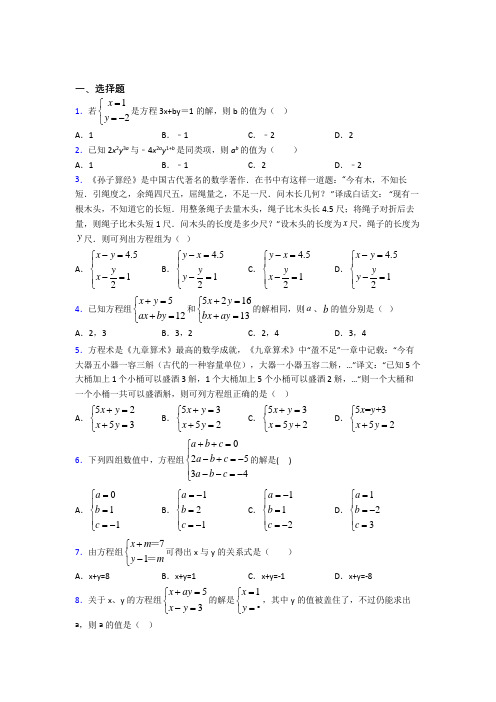 (人教版)天津市七年级数学下册第四单元《二元一次方程组》测试(答案解析)