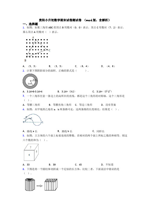 贵阳小升初数学期末试卷测试卷 （word版，含解析）