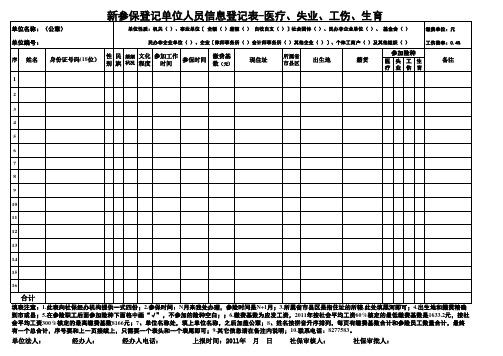 新参保登记单位人员信息登记表-医疗、失业、工伤、生育