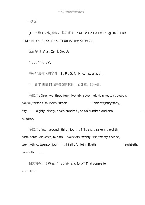 小学六年级英语单词分类总结