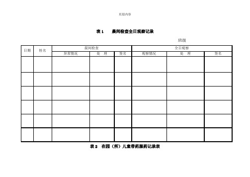 幼儿园卫生保健相关参考表格