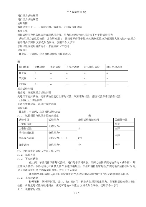 阀门压力试验规程