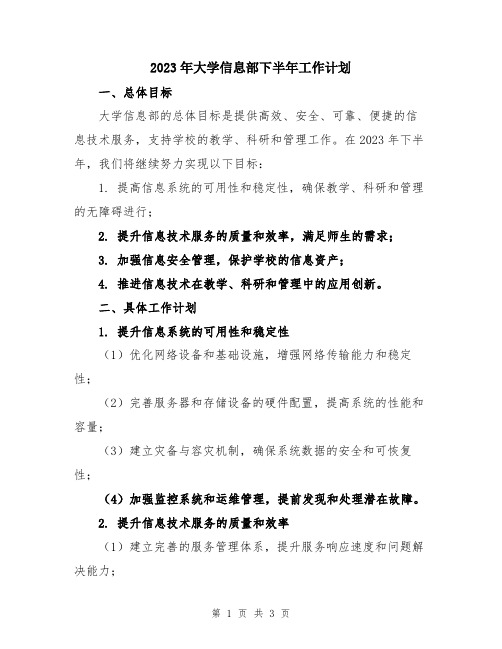 2023年大学信息部下半年工作计划