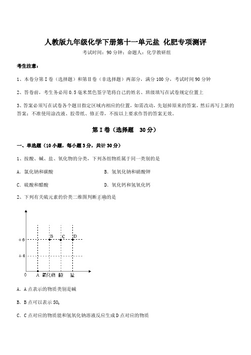 最新人教版九年级化学下册第十一单元盐 化肥专项测评试卷(含答案详细解析)