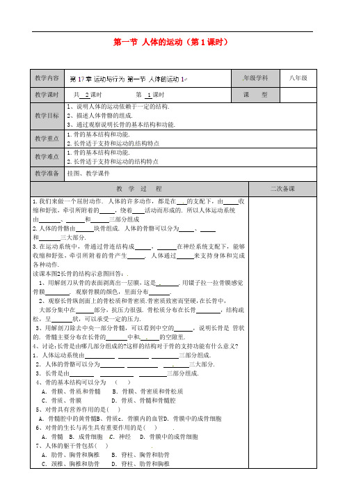 苏科版生物八年级上册《人体的运动》同课异构 精品教案 (4)