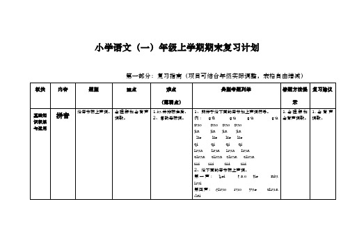 2018秋部编版一年级语文上册上学期期末复习计划