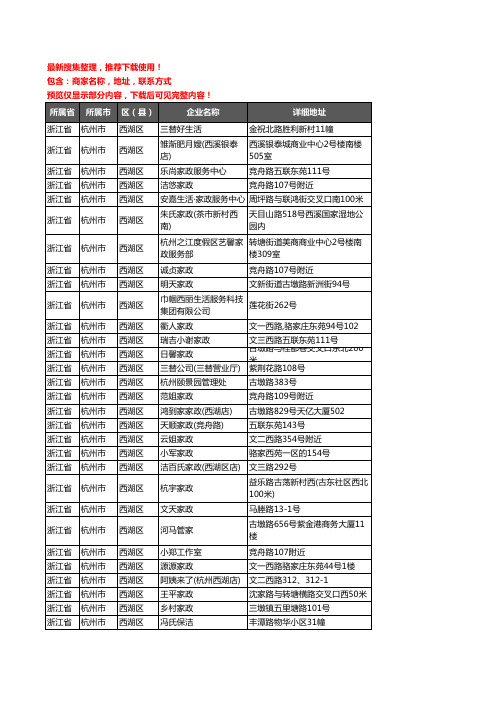 新版浙江省杭州市西湖区家政企业公司商家户名录单联系方式地址大全57家