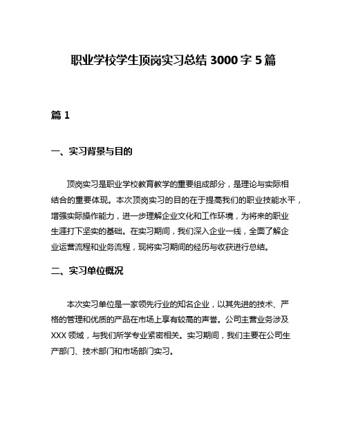 职业学校学生顶岗实习总结3000字5篇