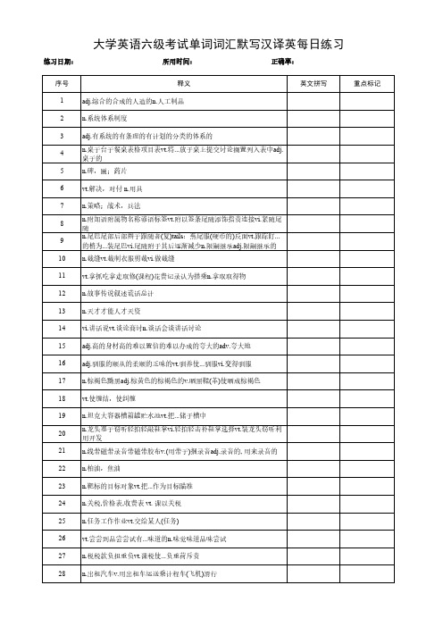 大学英语六级考试单词词汇默写汉译英每日练习表 (138)