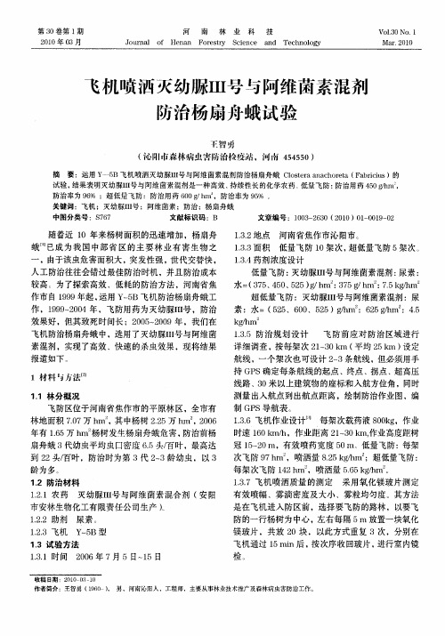 飞机喷洒灭幼脲Ⅲ号与阿维菌素混剂防治杨扇舟蛾试验