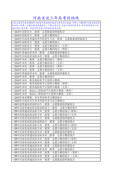 河南省近三年高考投档线(附：2010年河南省高招录取本科二批第一志愿批量投档最低分)