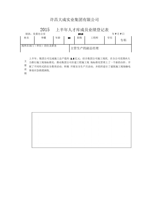 工程处人才库业绩登记表2015重点