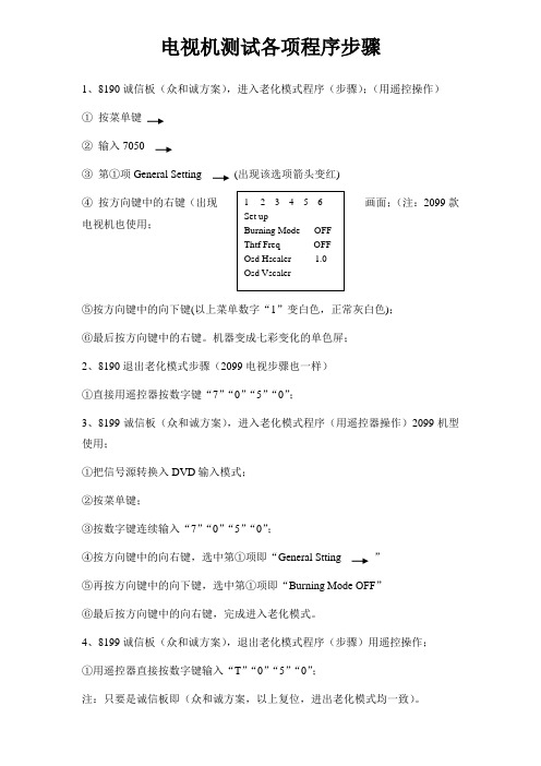 电视机测试各项程序步骤