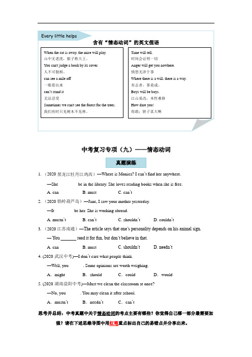 中考英语专项提分复习专项  (九)—情态动词