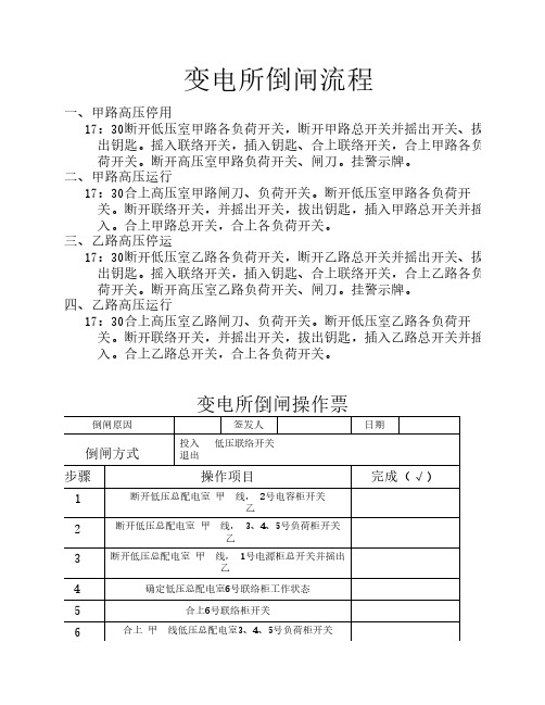 变电所倒闸流程