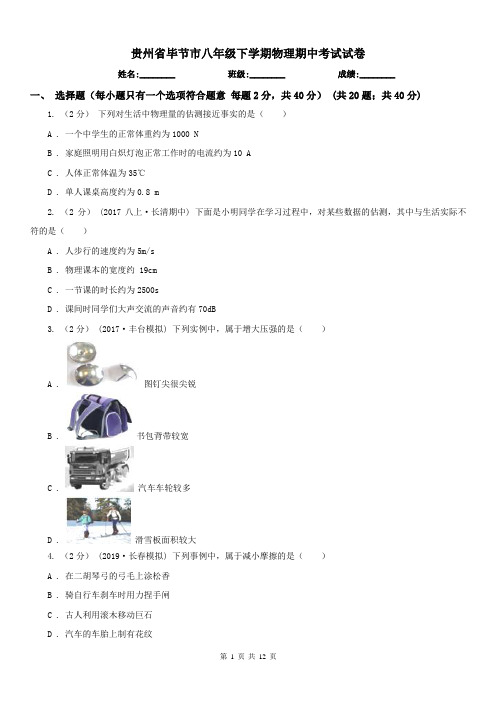 贵州省毕节市八年级下学期物理期中考试试卷